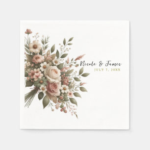 Guardanapo De Papel Elegante Casamento de Canto Floral em Verde Oliva 