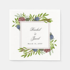 Guardanapo De Papel Elegante Casamento Floral Azul Marinho Borgonha