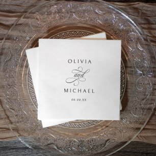 Guardanapo De Papel Elegante Casamento Minimalista Preto e Branco com