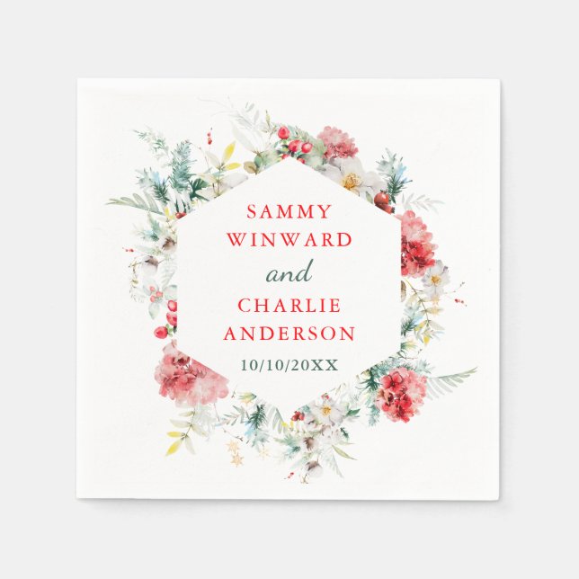 Guardanapo De Papel Elegante Casamento no inverno Floral Greenery (Frente)