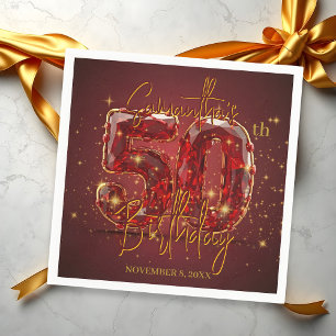 Guardanapo De Papel Elegante Celebração de 50 Anos em Rubi e Dourado