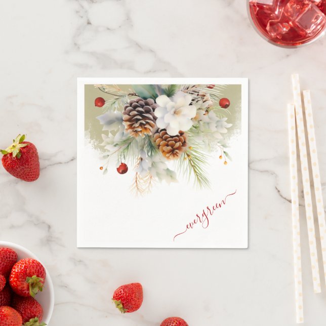 Guardanapo De Papel Elegante Chá de fraldas de Aquarela Evergreen Wint (Insitu)