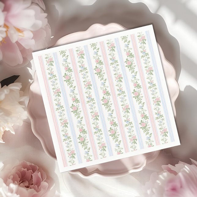 Guardanapo De Papel Elegante, Chá de fraldas Floral Azul e Rosa (Criador carregado)