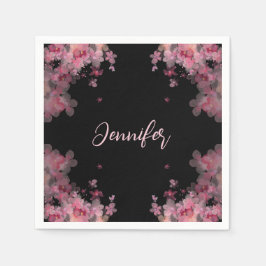 Guardanapo De Papel Elegante chamado aquarela magnolia floral preto