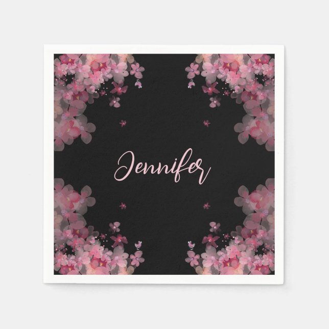 Guardanapo De Papel Elegante chamado aquarela magnolia floral preto (Frente)