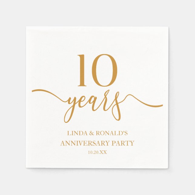 Guardanapo De Papel Elegante Champagne 10º Aniversário de Casamento (Frente)
