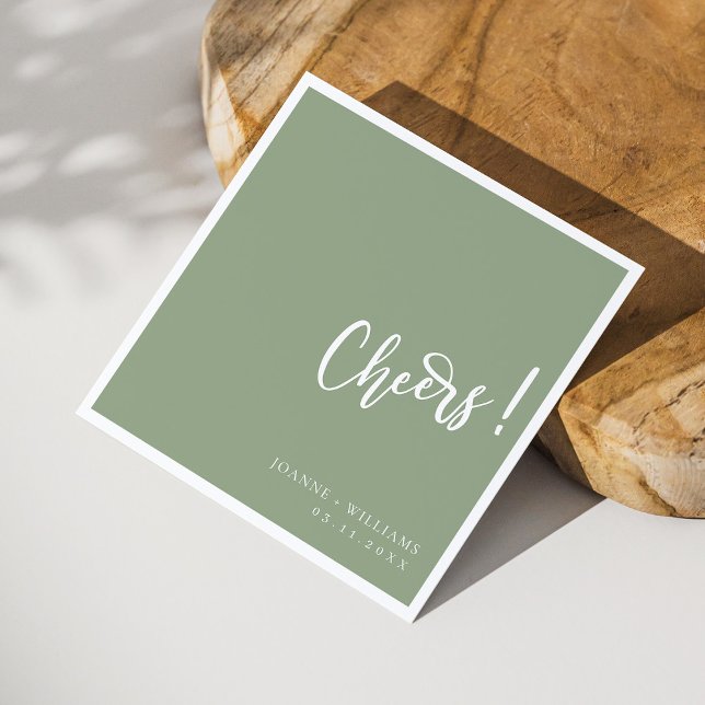 Guardanapo De Papel Elegante Cheers com Letra Mão: Casamento Verde Sag (Personalized Elegant Hand-Lettered Cheers: Sage Green Wedding Napkins)