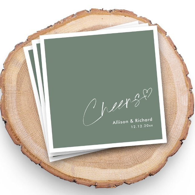 Guardanapo De Papel Elegante Cheers! Modern Sage Wedkins (Personalized Elegant Handwritten Cheers_ Modern Sage Wedding Napkins)