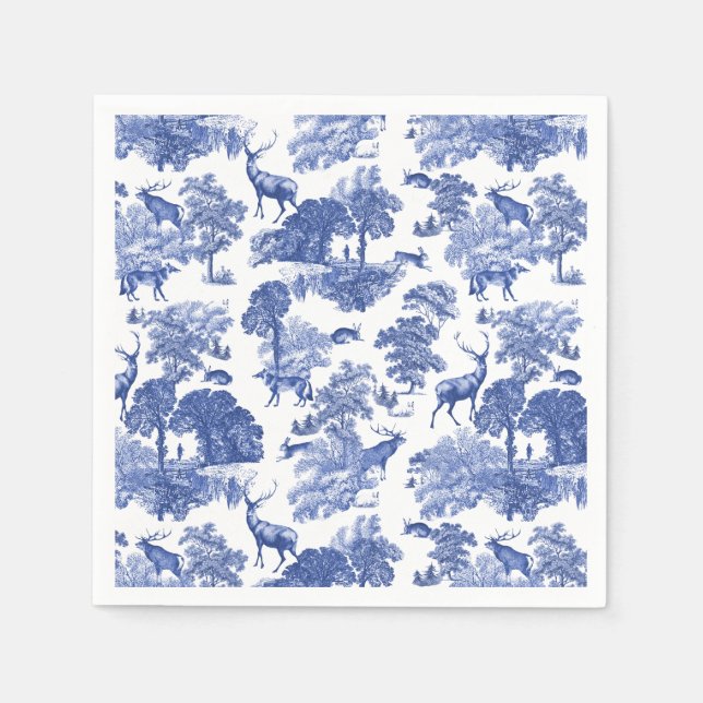 Guardanapo De Papel Elegante Clássico Azul, Toile Deer Padrão Francês (Frente)