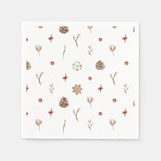 Guardanapo De Papel Elegante Cotton e Pinecone no Natal (Frente)