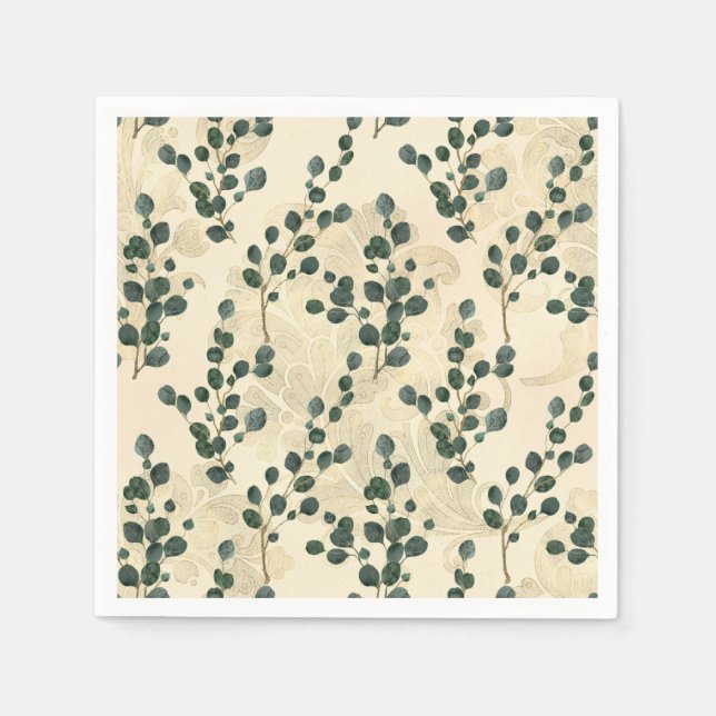 Guardanapo De Papel Elegante Creme Dourado Eucalyptus Greenery (Frente)