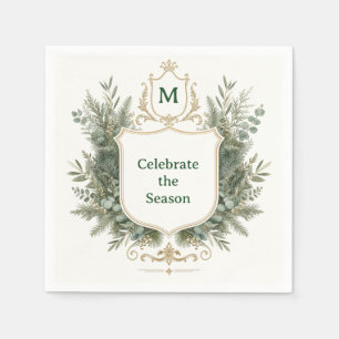 Guardanapo De Papel Elegante Crista Monogramada Botânica de Férias