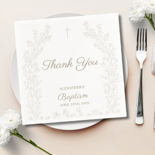Guardanapo De Papel Elegante Cruz Floral Ação de Graças Batismo Cristã