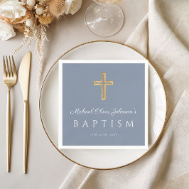Guardanapo De Papel Elegante Cruz Religiosa Dusty Blue Boy Baptism
