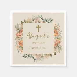 Guardanapo De Papel Elegante Cruzado Creme Floral Bebê Batismo