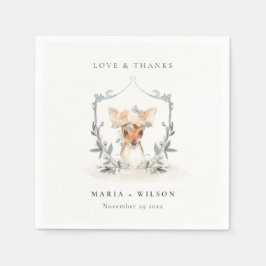 Guardanapo De Papel Elegante Cute Veado Floral Brasão Casamento