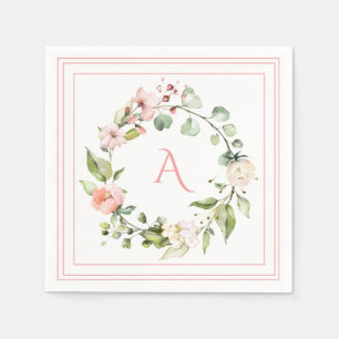 Guardanapo De Papel Elegante de Casamento de Monograma Floral Rosa-Blu