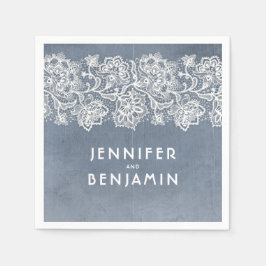 Guardanapo De Papel Elegante de rendas azuis e brancas