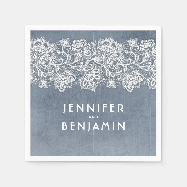 Guardanapo De Papel Elegante de rendas azuis e brancas (Frente)