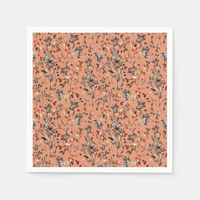 Guardanapo De Papel Elegante Deixa Berries Laranja Padrão Floral (Frente)