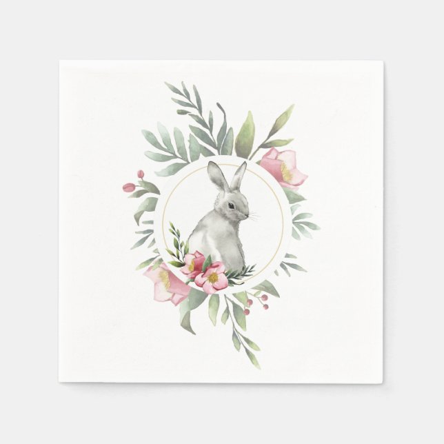 Guardanapo De Papel Elegante design Floral Bunny (Frente)