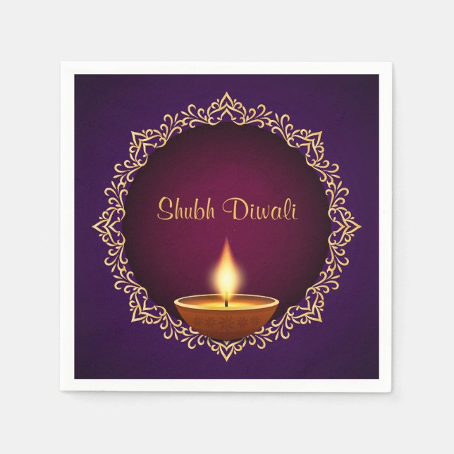 Guardanapo De Papel Elegante Diwali Diyas Purple (Frente)