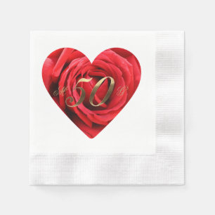 Guardanapo De Papel Elegante do Coração de Rosas vermelhas do 50º Aniv