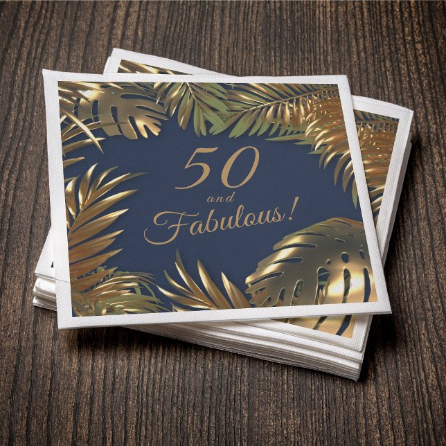 Guardanapo De Papel Elegante Dourado Azul 50 Fabuloso Aniversário (Criador carregado)