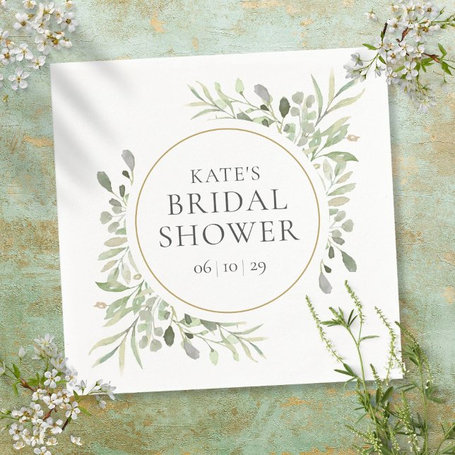 Guardanapo De Papel Elegante Dourado Chá de panela verde aquarela (Criador carregado)