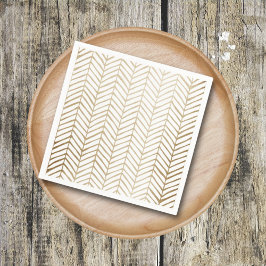Guardanapo De Papel Elegante Dourado e Branco Chevron Casamento de Noi