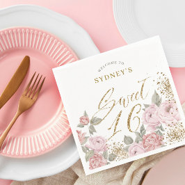 Guardanapo De Papel Elegante Dourado Leiteiro Florals Sweet 16 Favor