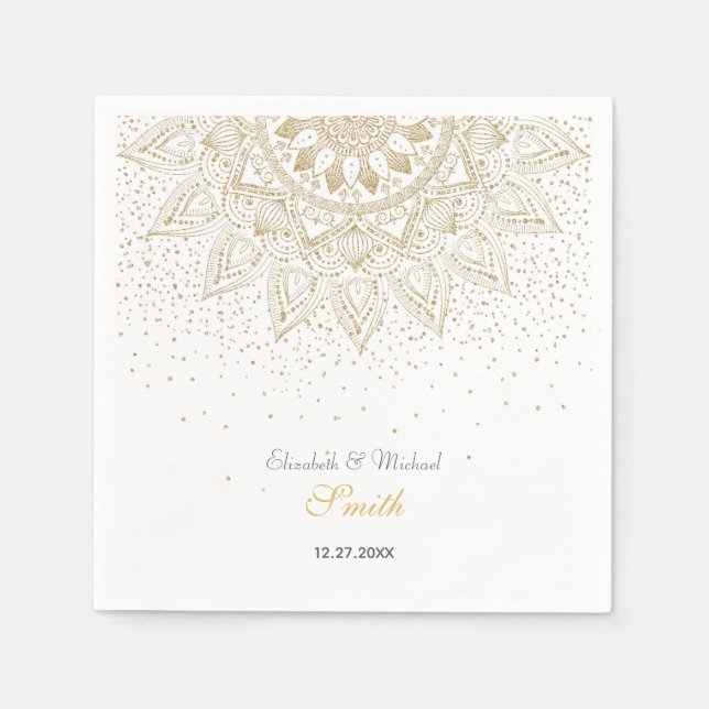 Guardanapo De Papel Elegante Dourado Mandala Confetti Design (Frente)