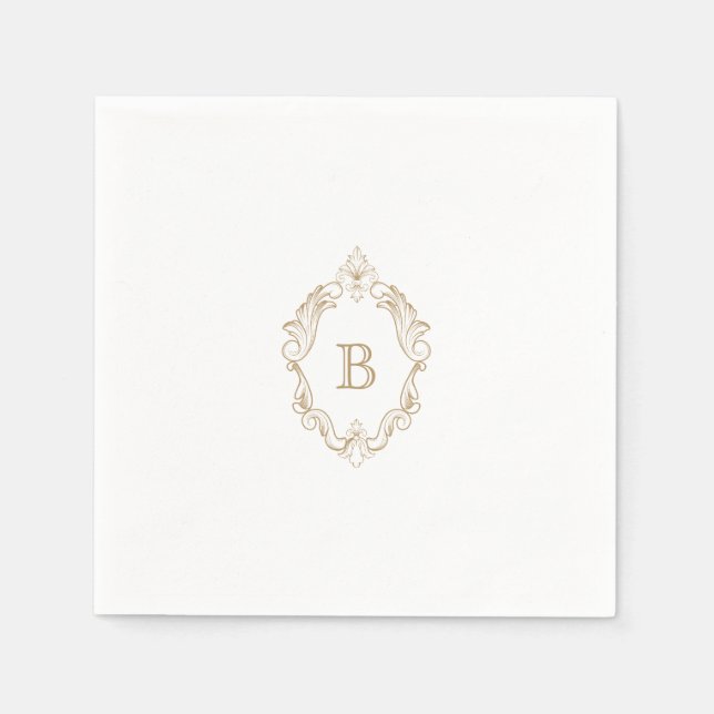 Guardanapo De Papel Elegante Dourado Monograma Casamento Napkin (Frente)
