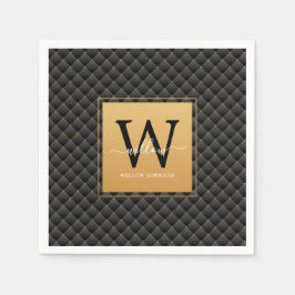 Guardanapo De Papel Elegante Dourado Monograma, Na moda de Script Inic