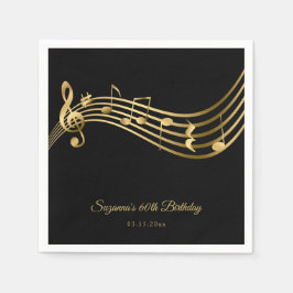 Guardanapo De Papel Elegante Dourado Music Notes Modern 60th Birthday