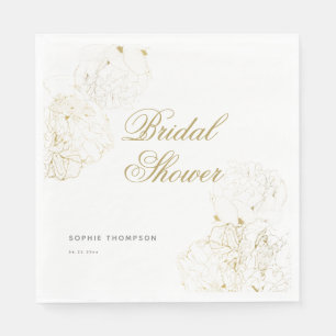 Guardanapo De Papel Elegante Dourado Peonies Floral SketChá de panela