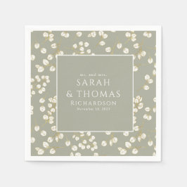 Guardanapo De Papel Elegante Dourado Sage Verde - Folhas de Eucalyptus