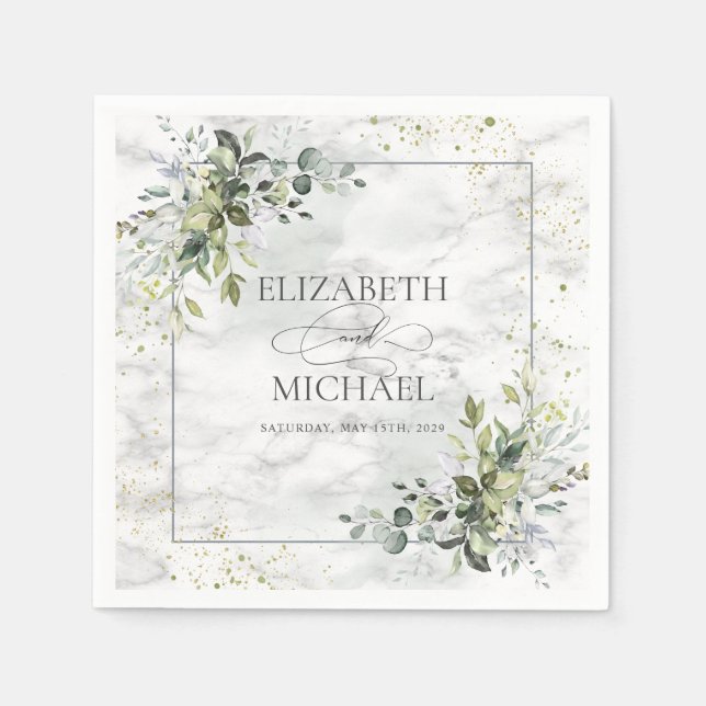 Guardanapo De Papel Elegante Dusty Blue Eucalyptus Greenery Marble (Frente)