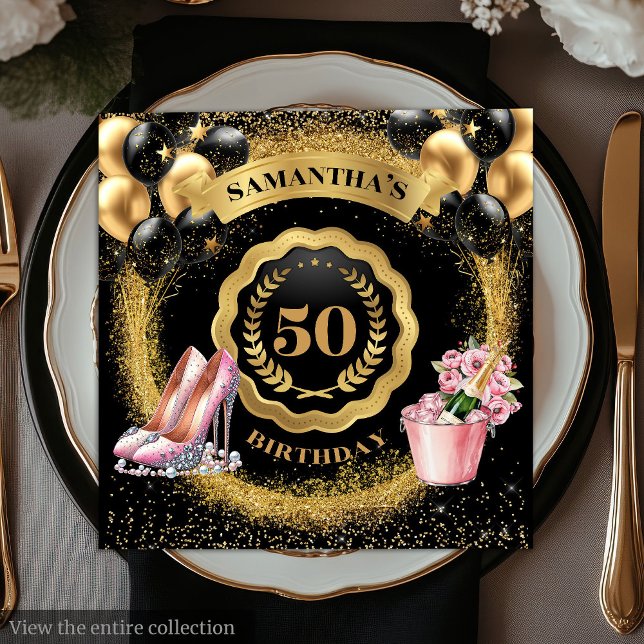Guardanapo De Papel Elegante e Dourado Napkins com Cabeçalhos Espelhos (Elegant Gold Glitter Napkins with Blush Heels

)
