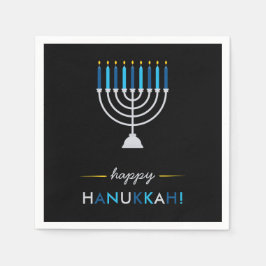 Guardanapo De Papel Elegante e feliz Hanukkah Black com Silver Menorah