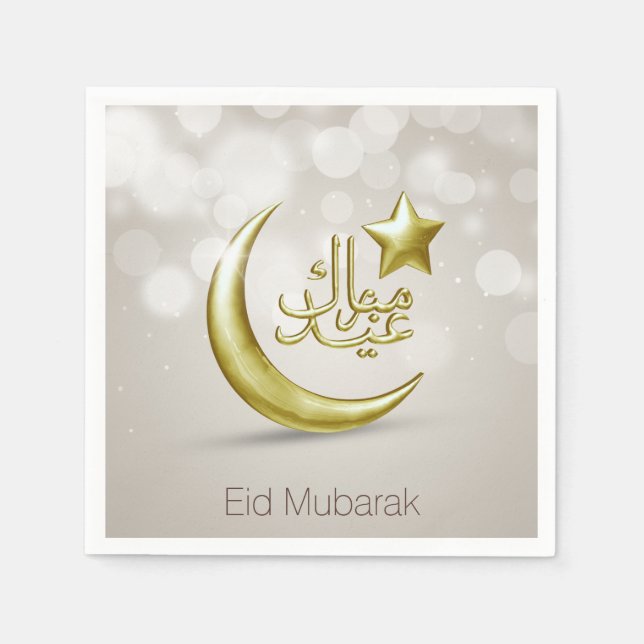 Guardanapo De Papel Elegante Eid Mubarak Dourada Moon Star - Papel Nap (Frente)