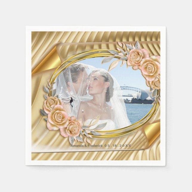 Guardanapo De Papel Elegante Elegante Dourado Efeito e Rosas (Frente)