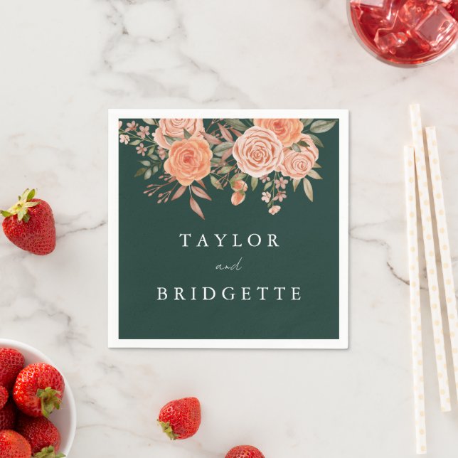 Guardanapo De Papel Elegante Emerald Green Floral Casamento outono Bem (Insitu)