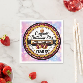 Guardanapo De Papel Elegante Estrela de Aniversário Pessoal com Brilho