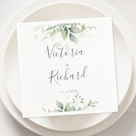 Guardanapo De Papel Elegante Eucalyptus Deixa Casamento Dourado Verde