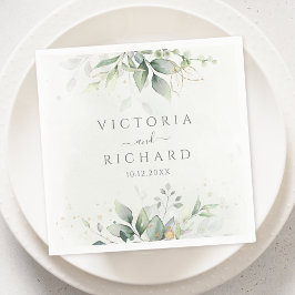 Guardanapo De Papel Elegante Eucalyptus Deixa Casamento Dourado Verde