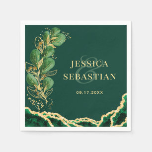 Guardanapo De Papel Elegante Eucalyptus Emerald Green e Dourado casame
