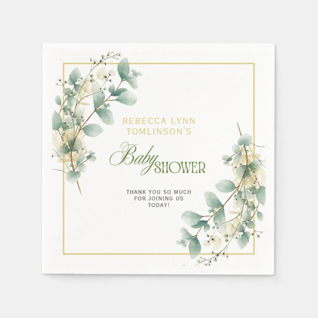 Guardanapo De Papel Elegante Eucalyptus Gênero Chá de fraldas neutro (Frente)