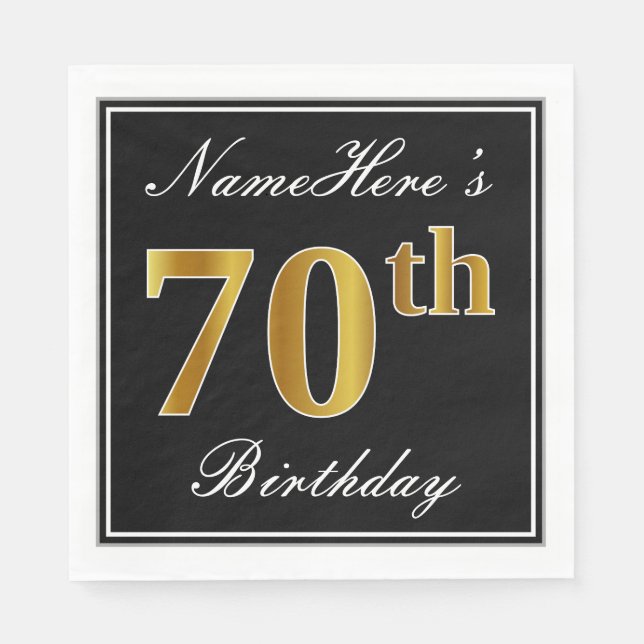 Guardanapo De Papel Elegante, Faux Dourado 70 Birthday + nome personal (Frente)