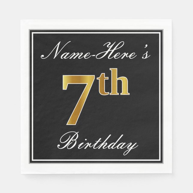 Guardanapo De Papel Elegante, Faux Dourado 7 Birthday + nome personali (Frente)